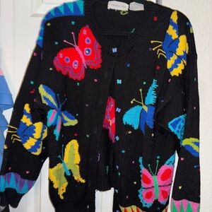 Vintage Christine Foley Colorful Butterfly Pattern Cardigan